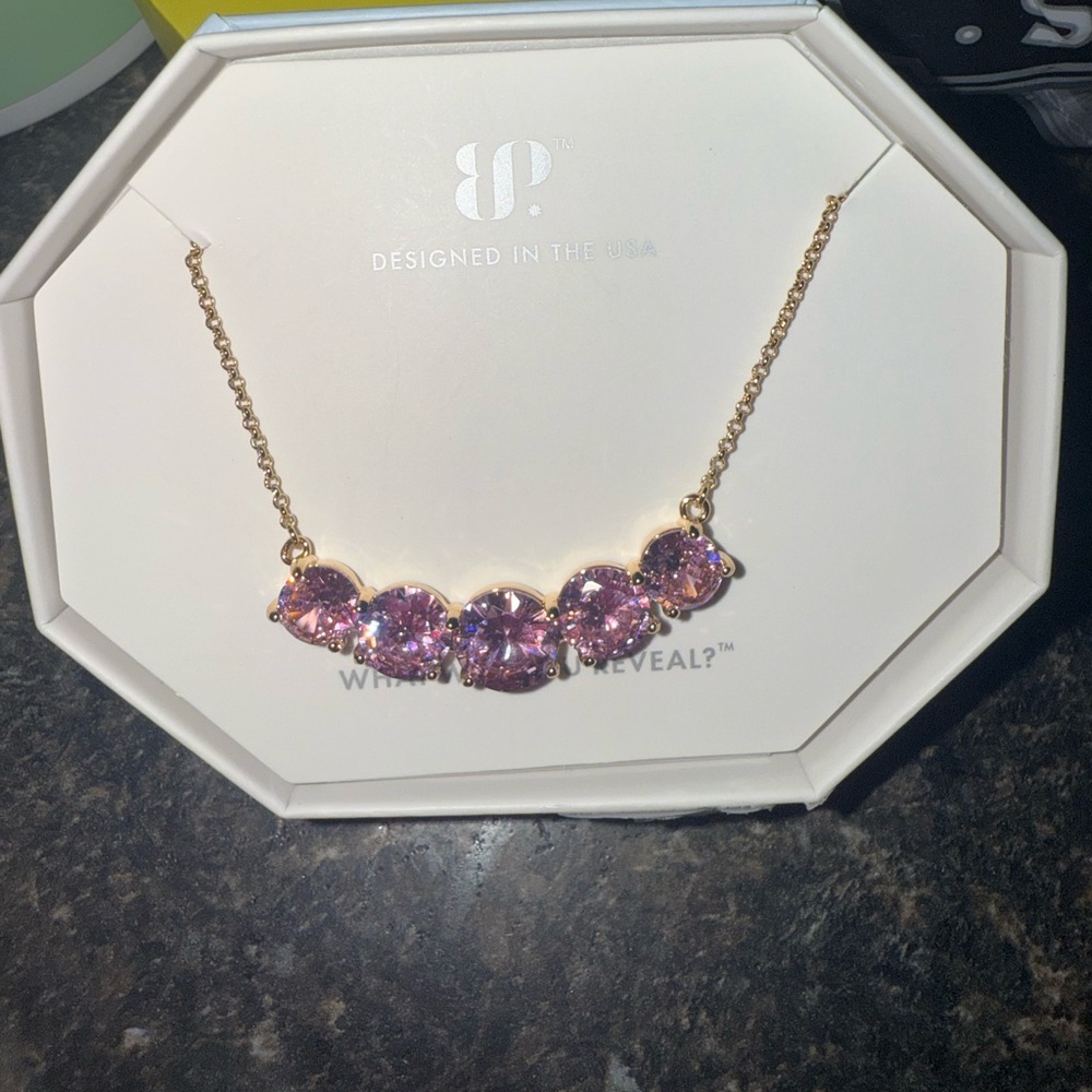 BP Pink and Gold Necklace with Curved Bar Design